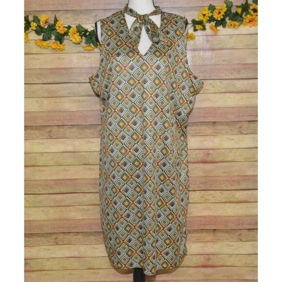 70s Vintage Headliners Sport Retro Geometric Print Tie-Neck Mod Mini Dress 2X - Picture 2 of 11